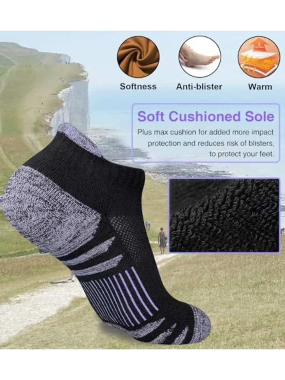 Cushioned Ankle Running Socks for Women - 5 Pairs, Anti-Blister Athletic Comfort